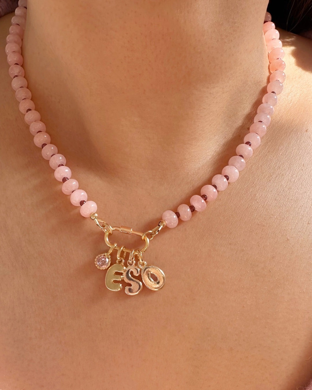 Pink Jade Charm Holder Necklace