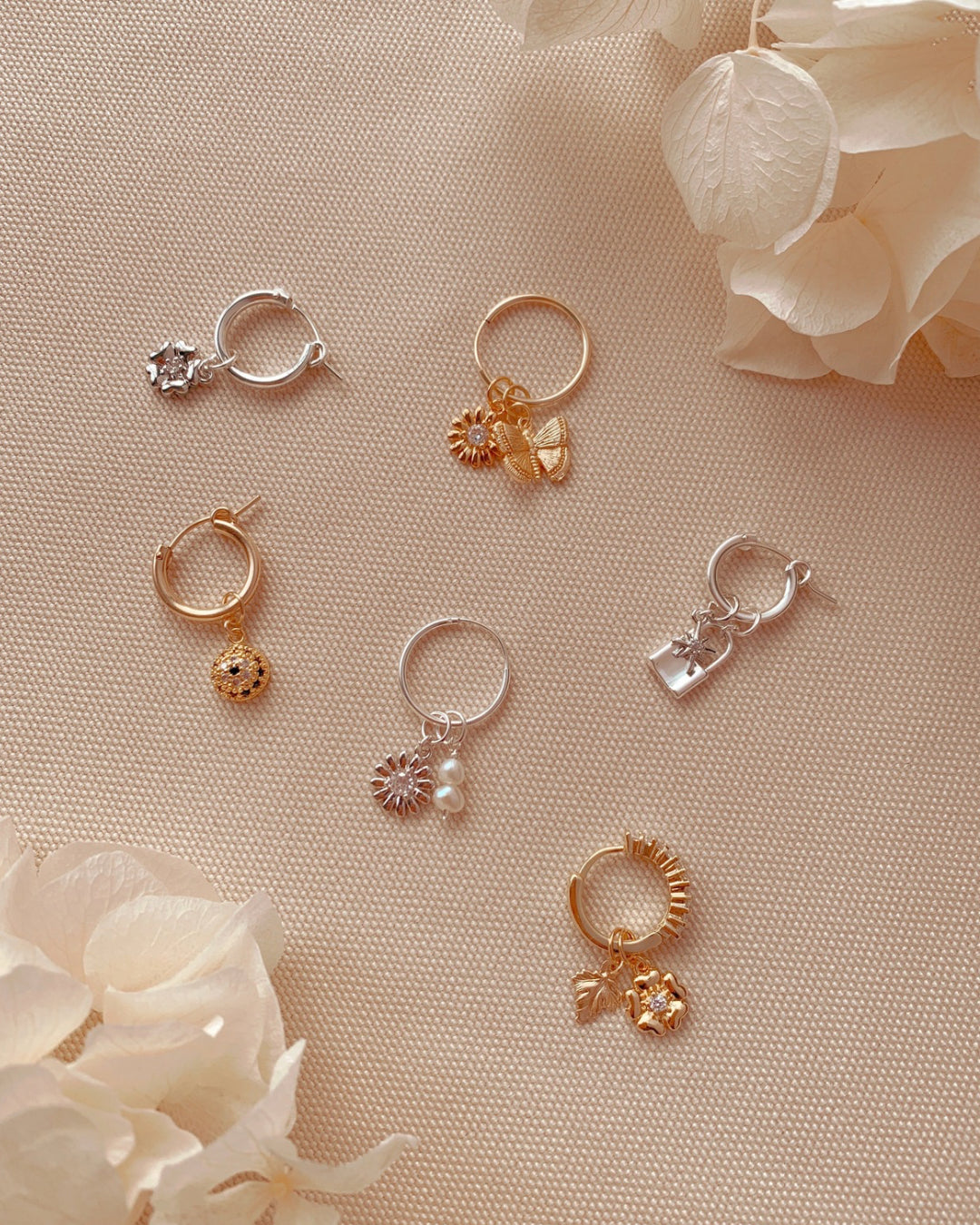 14k yellow gold fill daisy earring charm for huggie hoops earrings. Made in Australia.