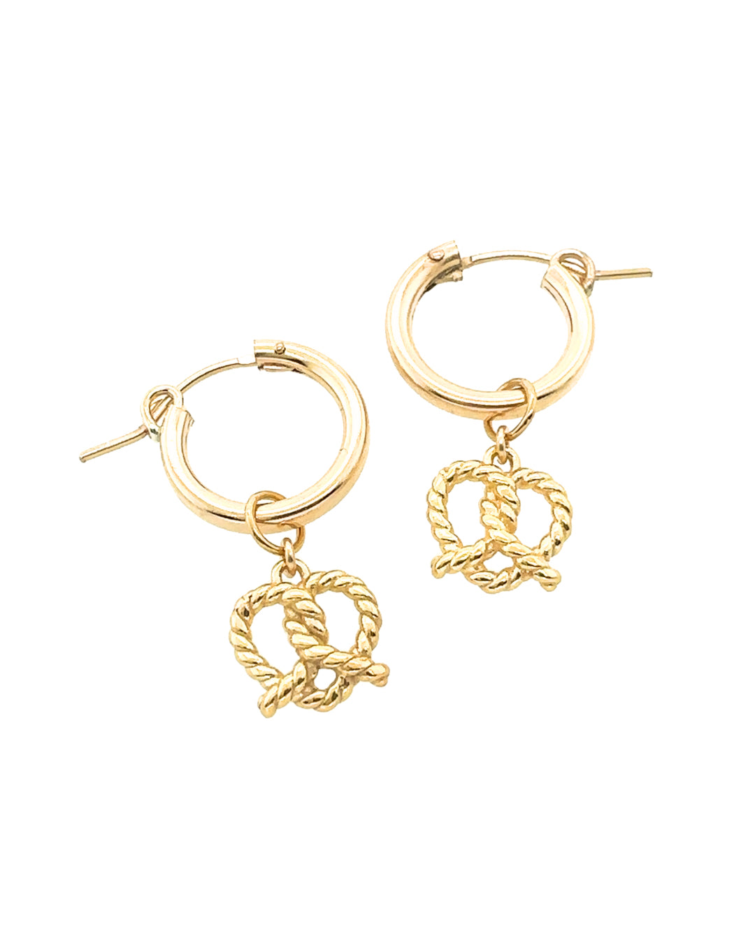 14k gold fill pretzel heart earring charms on gold fill hoop Huggie earrings
