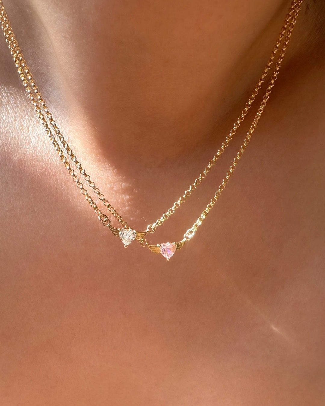 Gold Angel Heart Necklace (White)