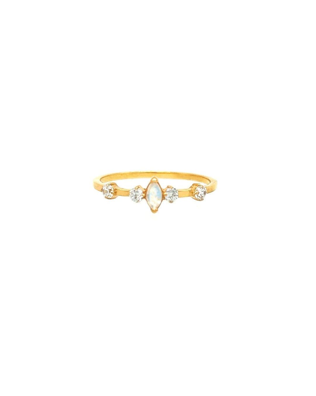 14k gold fill moonstone marquise ring with marquise shaped moonstone and 4 micro pave cubic zirconia crystals.