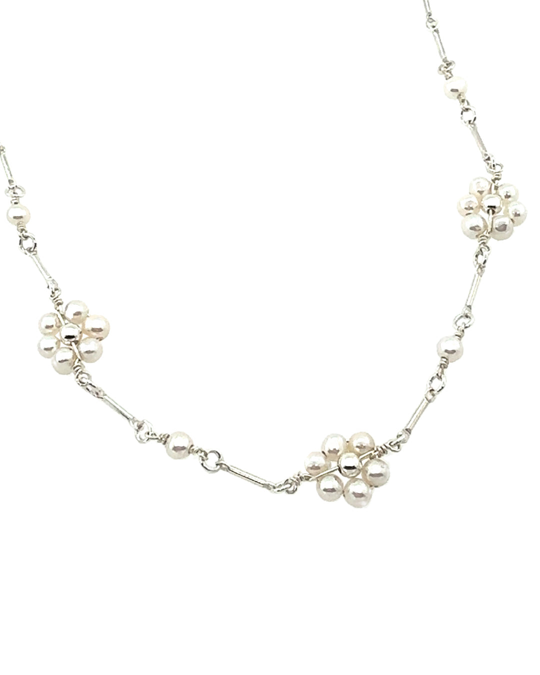 Sterling Silver Daisy Pearl Necklace Choker