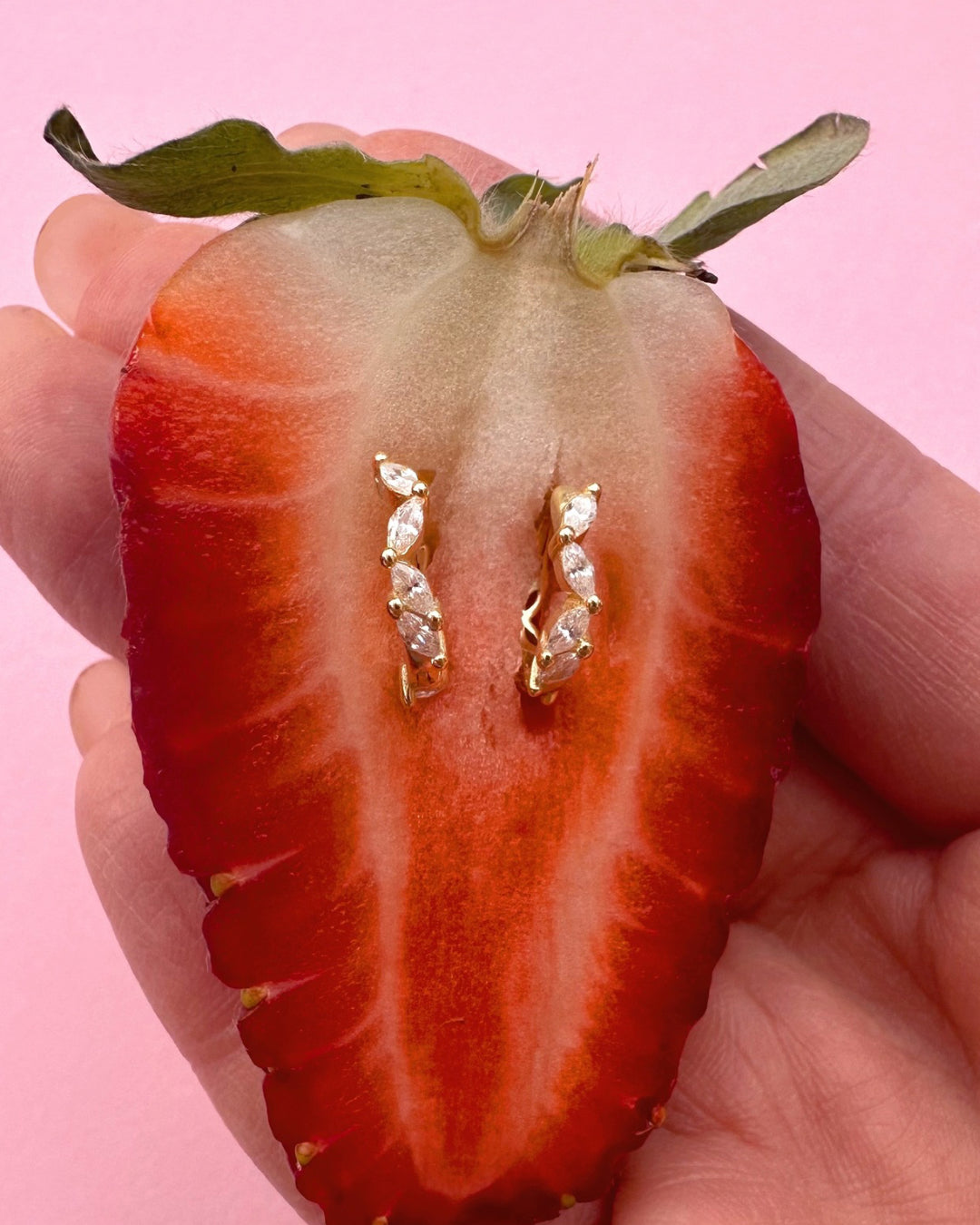 Gold vermeil huggie earrings with marquise cut crystals