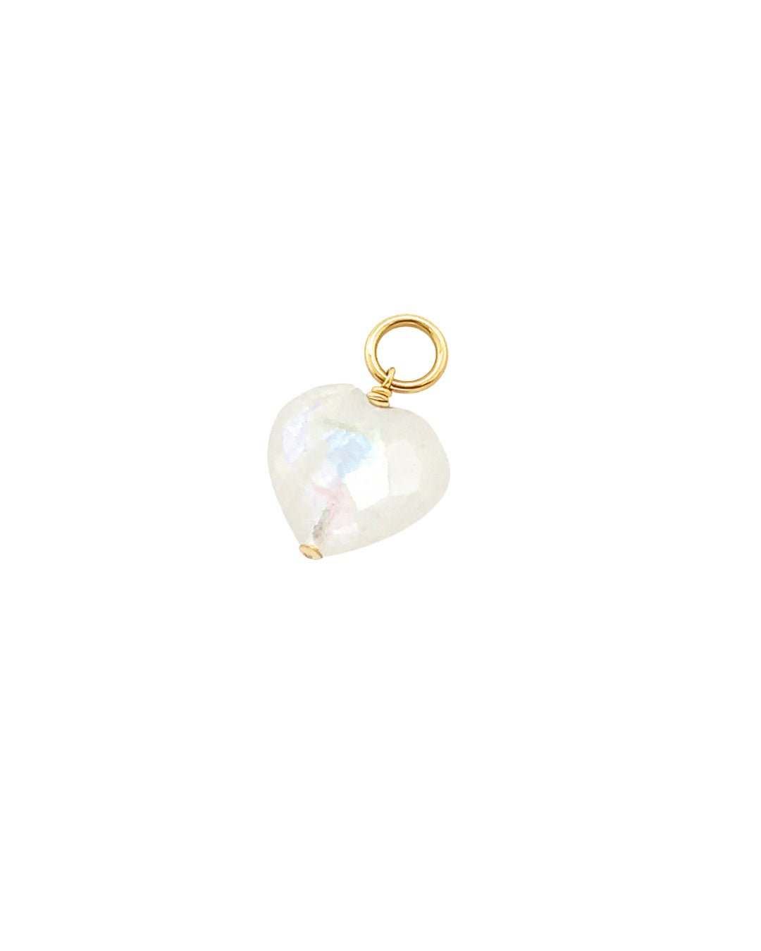 A luminous moonstone heart earring charm, designed for effortless mix-and-match styling. Compatible with all Romyli hoops, it adds a dreamy, romantic touch to any earring stack.