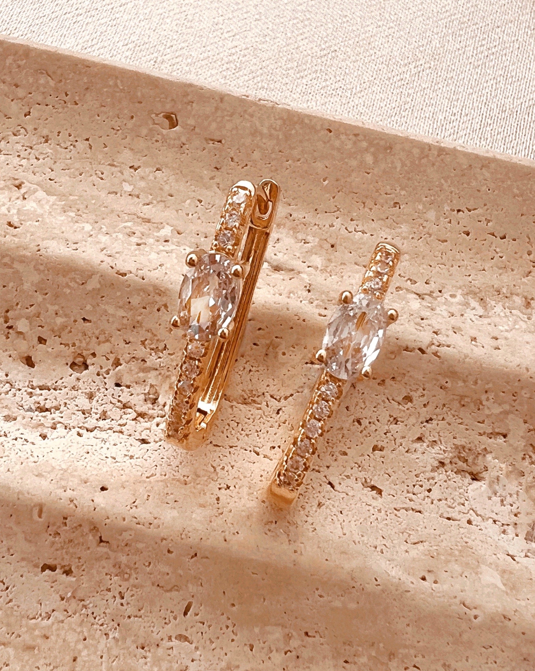 Gold cubic zirconia square pave hoop earrings