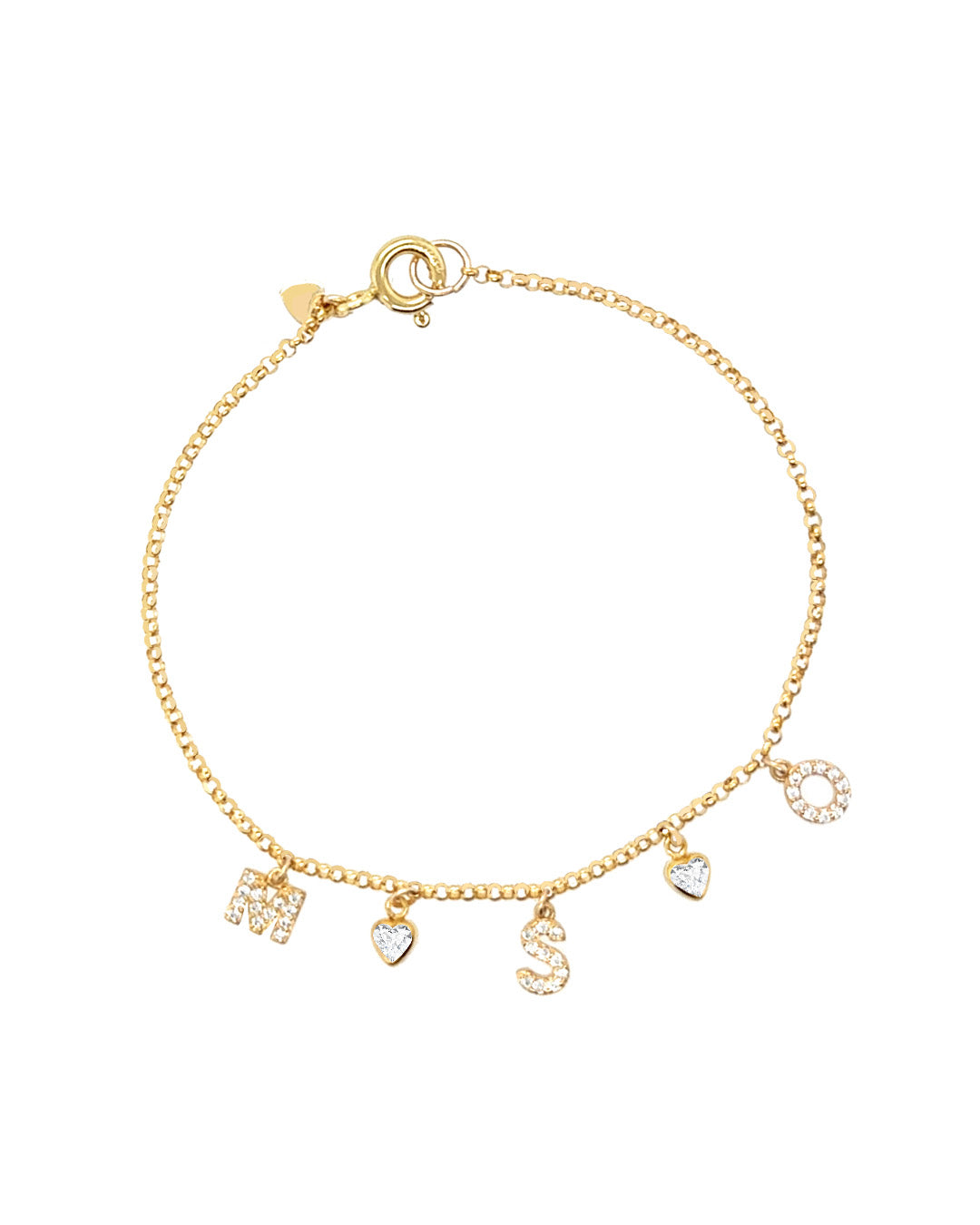 Gold pave initial bracelet with dainty custom letters, personalised gold jewellery for everyday wear