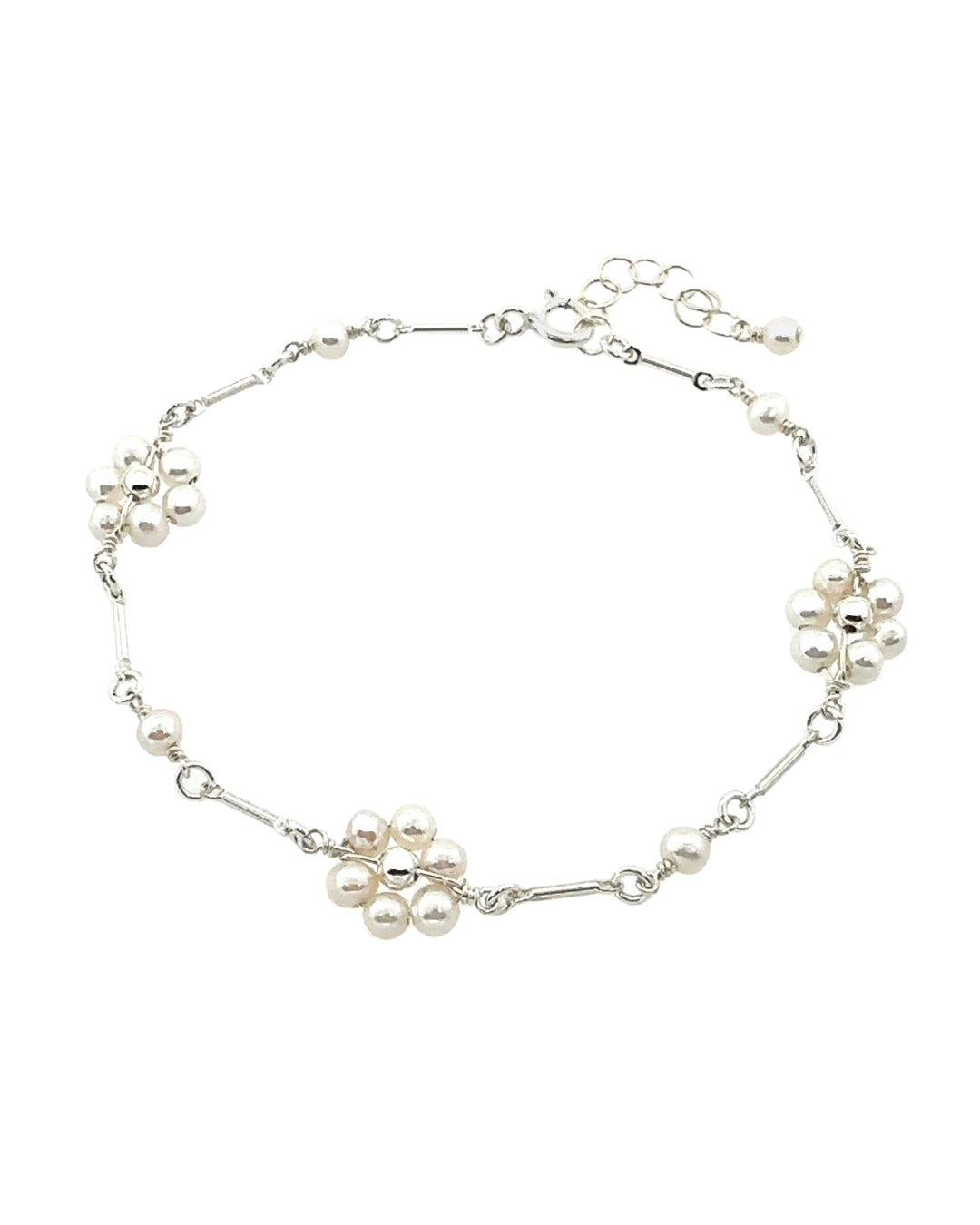 Sterling Silver Daisy Pearl Bracelet
