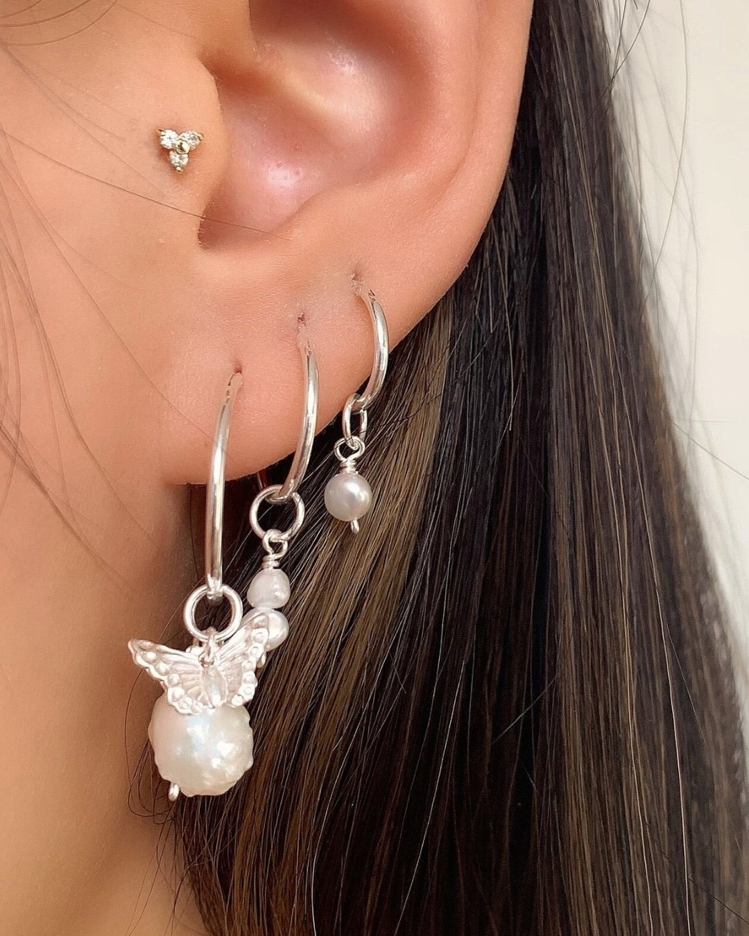 Sterling silver butterfly earring charm for huggie hoops earrings. Made in Australia.