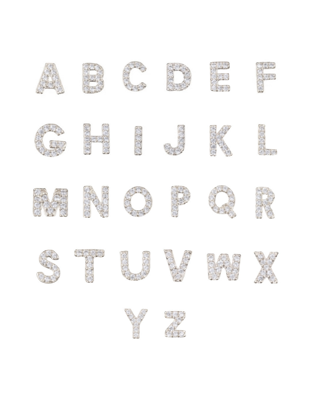 Sterling silver pavé A to Z letter charms for personalised necklaces or bracelets, dainty custom jewellery pieces