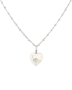 Silver Pearl Heart Pendant on a Sterling Silver Dot Chain Necklace 