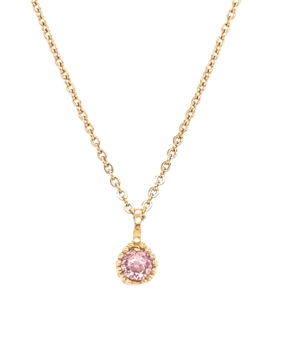 Gold October Pink Tourmaline Birthstone Necklace