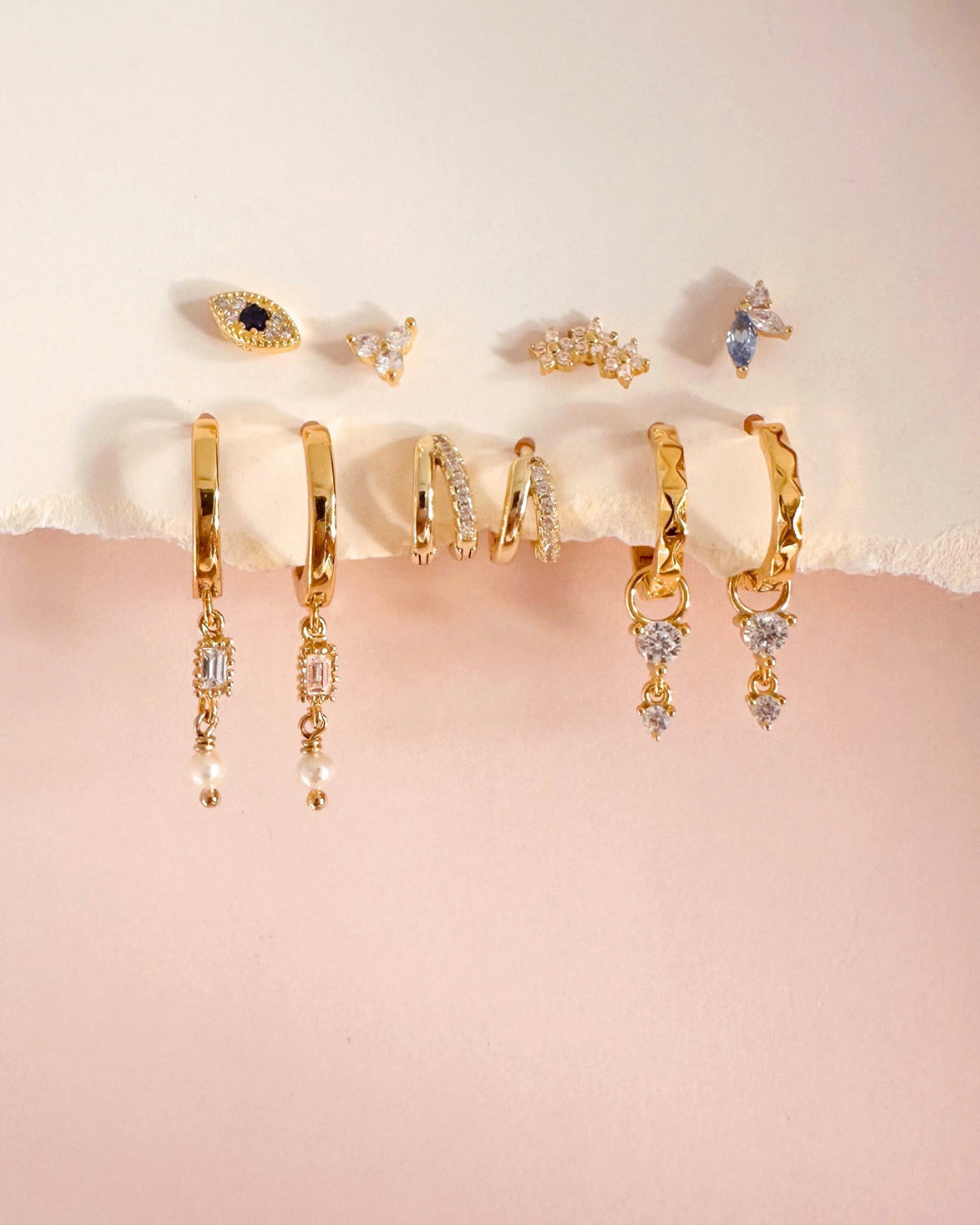 Gold Vermeil Double Huggies with Pave Crystal details