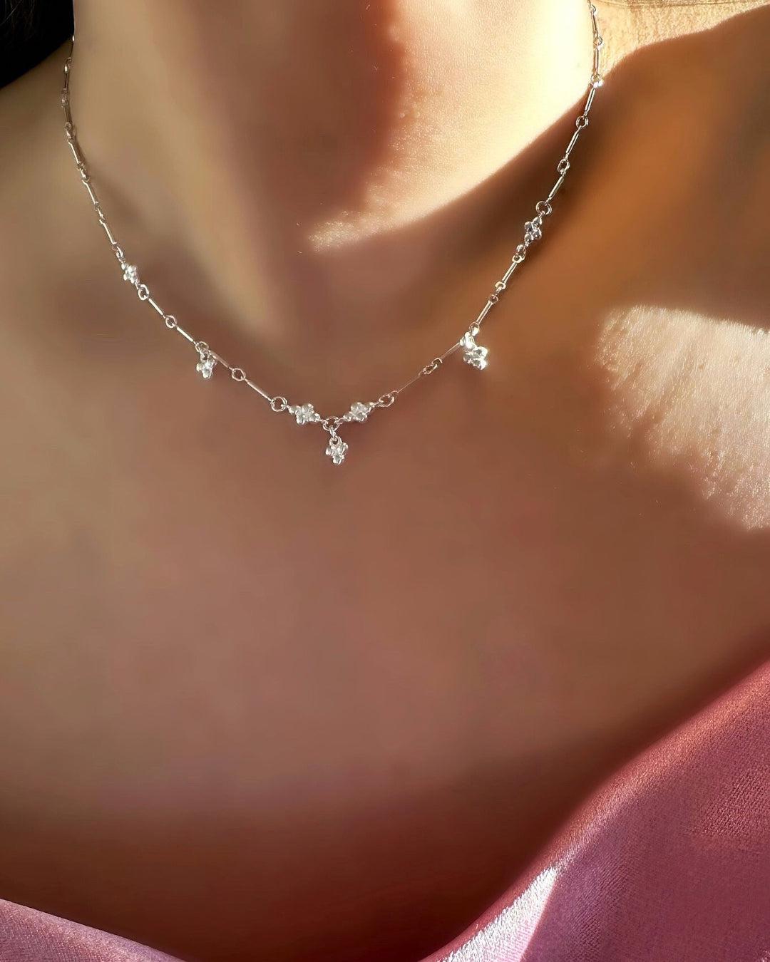 Sterling Silver Trinity Mini Spheres Ball Choker Necklace on a model