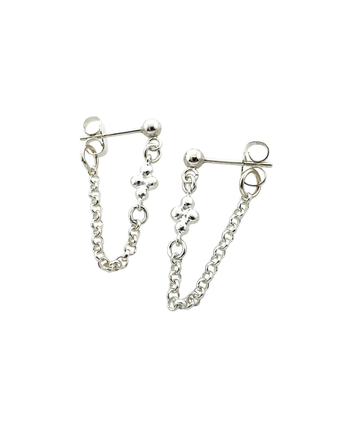 Sterling Silver Spheres Tri Trinity Chain Stud Earrings Australia
