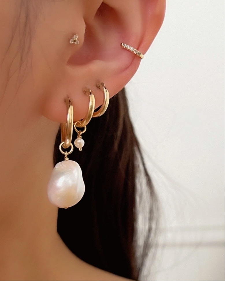 14k gold fill freshwater small mini pearl earring charms for huggie hoops earrings. Made in Australia.