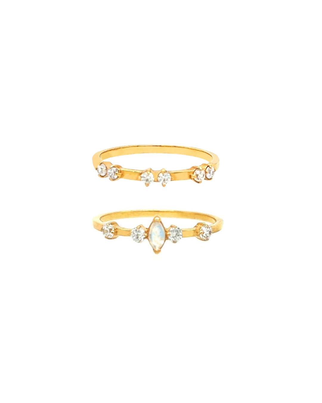 14k gold fill glimmer and moonstone marquise ring set.