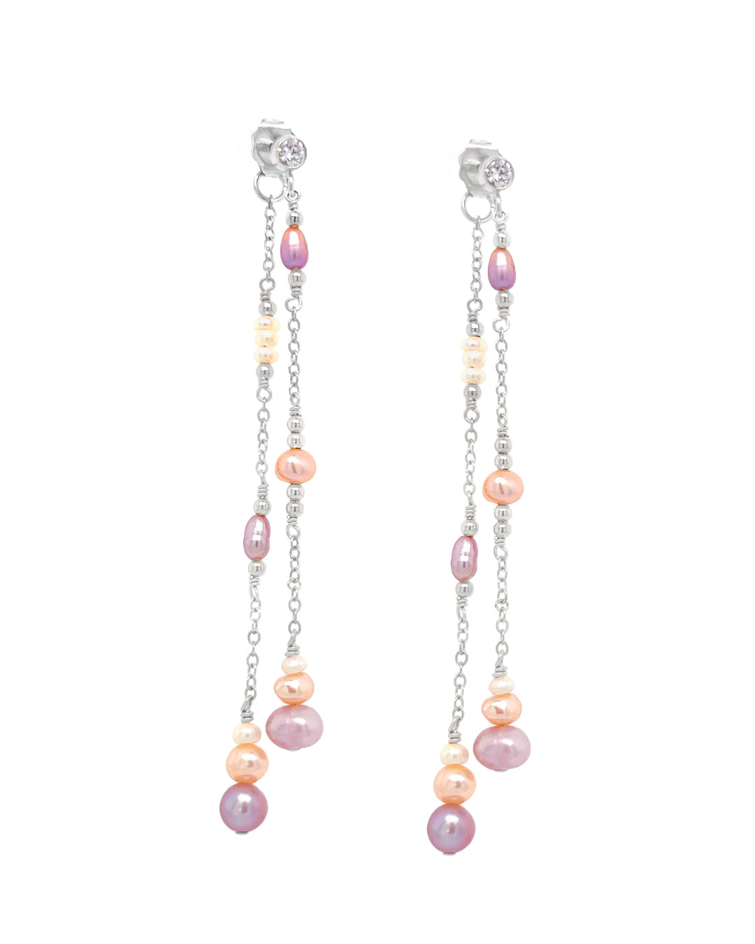Sterling silver cloudchaser freshwater pearl long stud earrings. Made in Australia