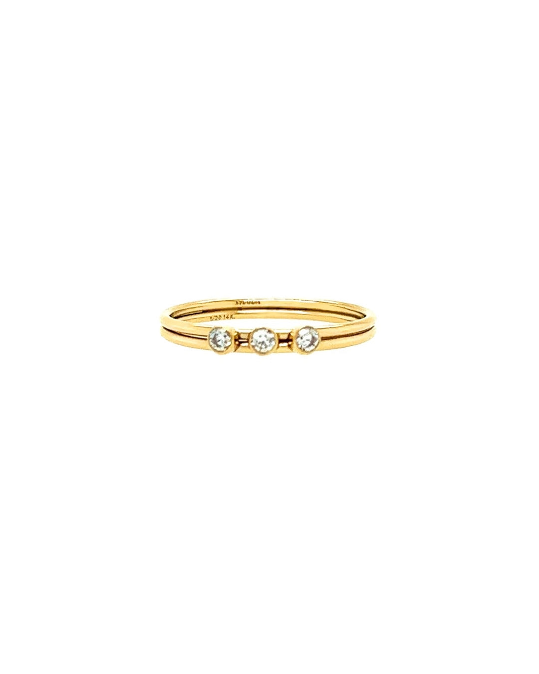 14k gold fill three bezel framed cubic zirconia crystal stacking ring.