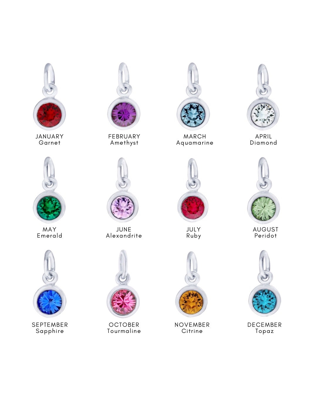 Sterling Silver Birthstone Necklace in Red Garnet January Purple Amethyst February Blue Aquamarine March April White Diamond May Green Emerald Lilac June Alexandrite July Ruby August Peridot Sapphire September October Pink Tourmaline November Orange Citrine December Blue Topaz birthstone