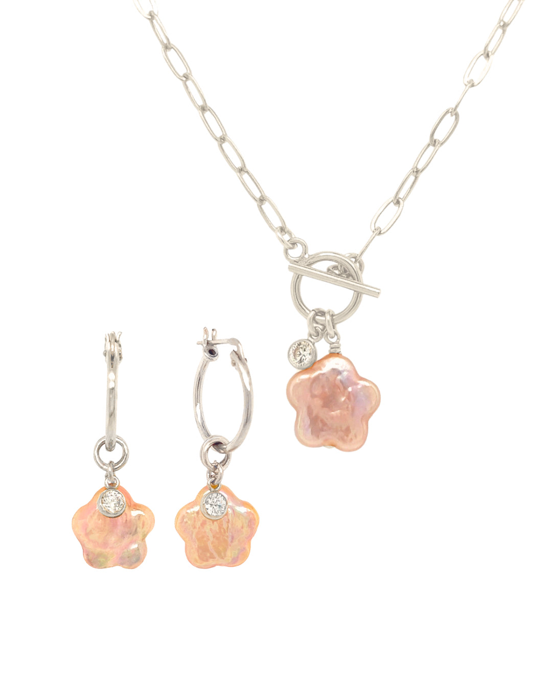 Silver Pearl Bloom Necklace and Earrings Set