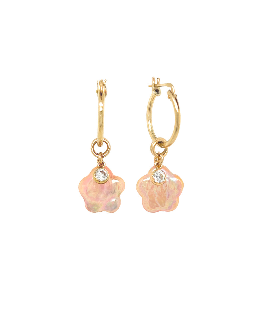 14k gold fill Freshwater Pearl charm hoops earring with bezel charms