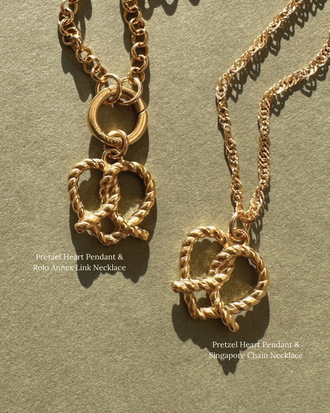 14k yellow gold fill pretzel love heart pendant to be paired with gold necklace chain. Ethically designed in Australia.