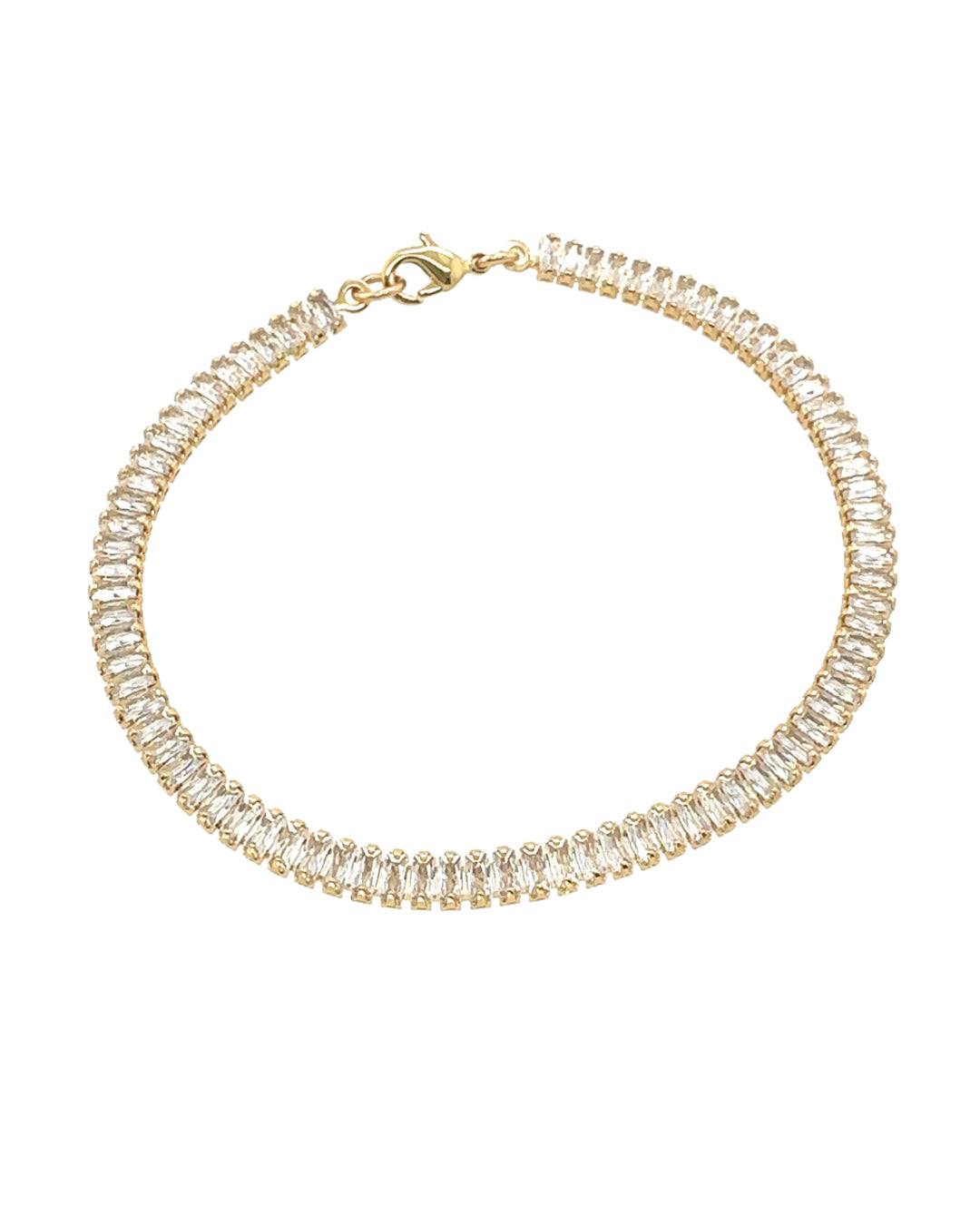 14k yellow gold fill classic crystal baguette tennis white diamond bracelet
