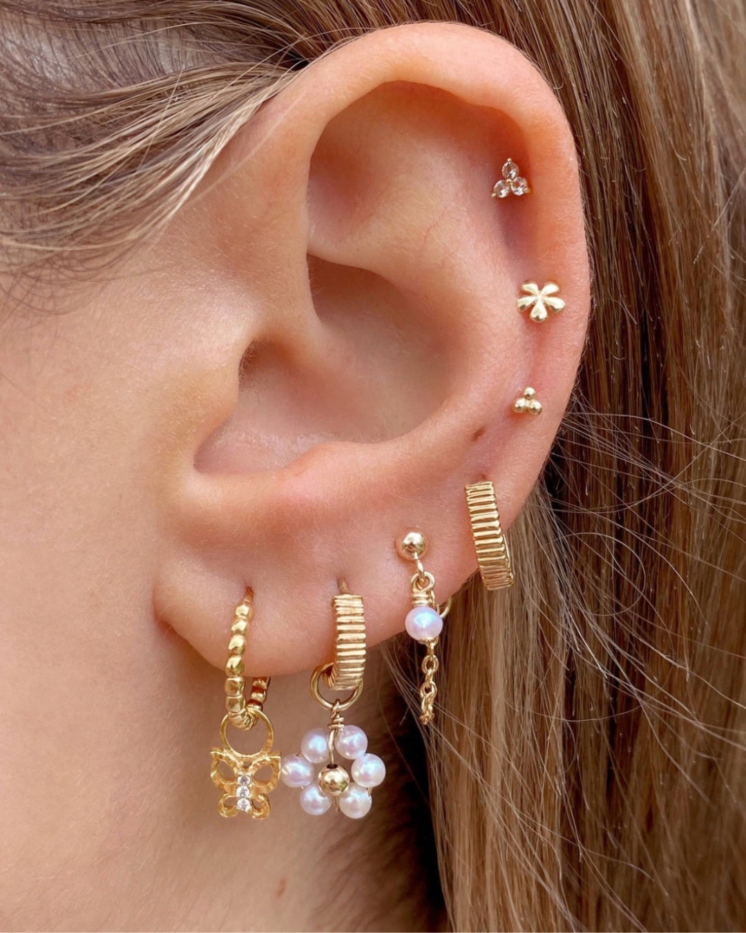 14k yellow gold fill textured butterfly earring charm for huggie hoops earrings. Designed and made in Australia. Talisman charm.