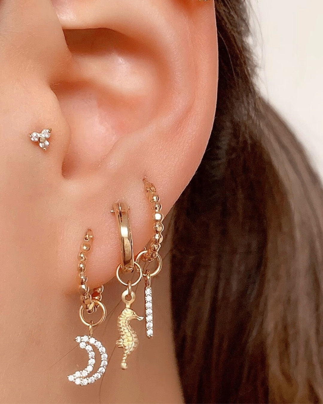 14k gold fill crystal bar earring charms for huggie hoops earrings. Made in Australia.