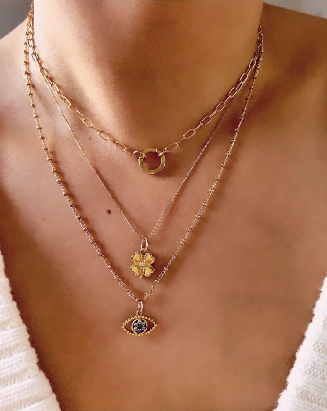 14k Gold fill paperclip annex link clasp necklace on a model