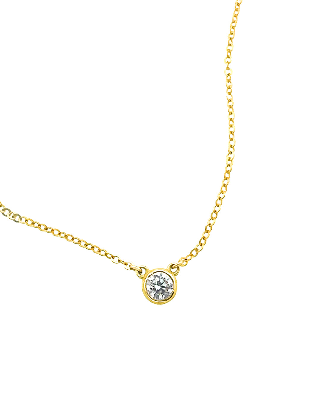 14k gold fill classic solitaire choker necklace with bezel white diamond centre