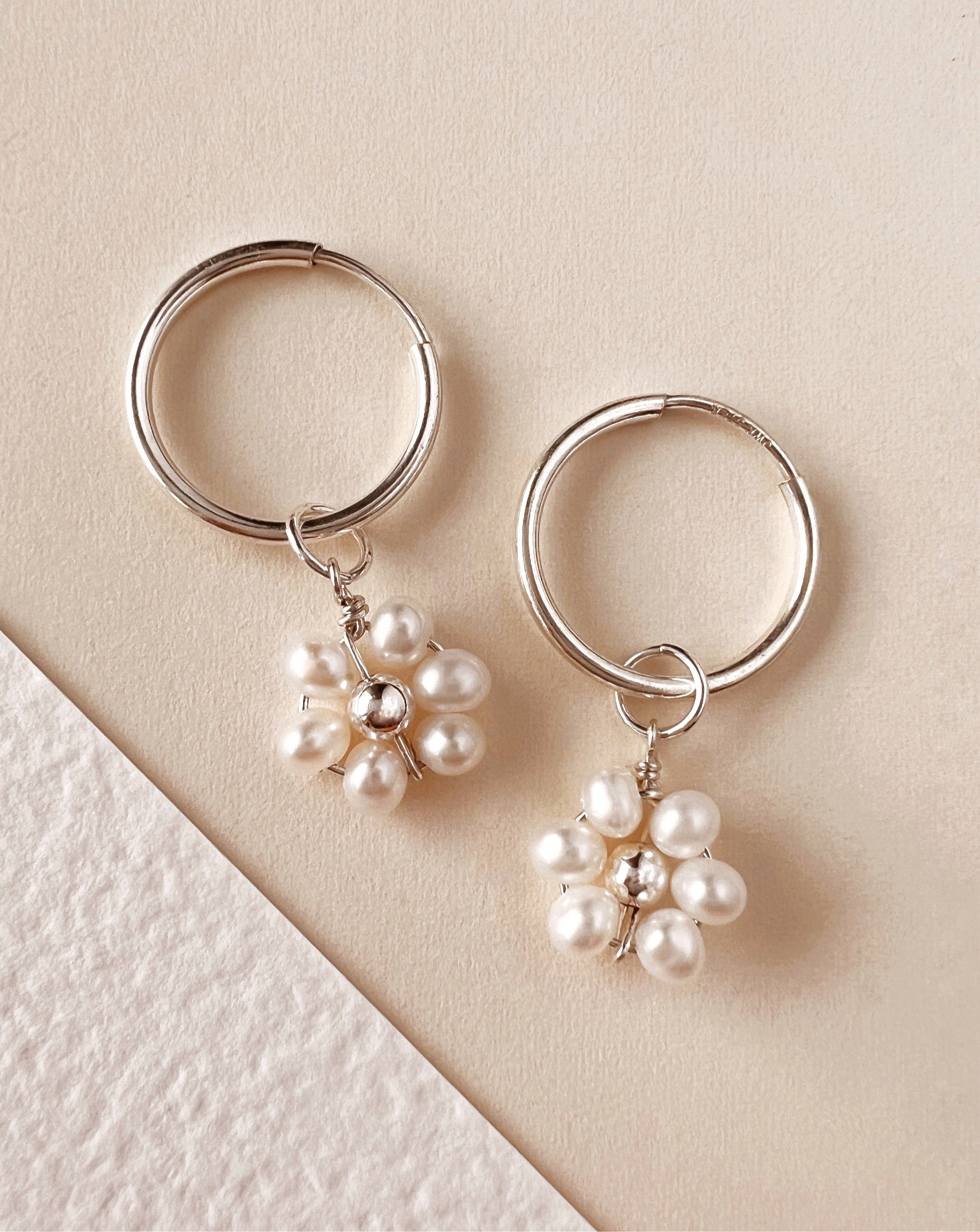 Silver Daisy Pearl Earring Charm