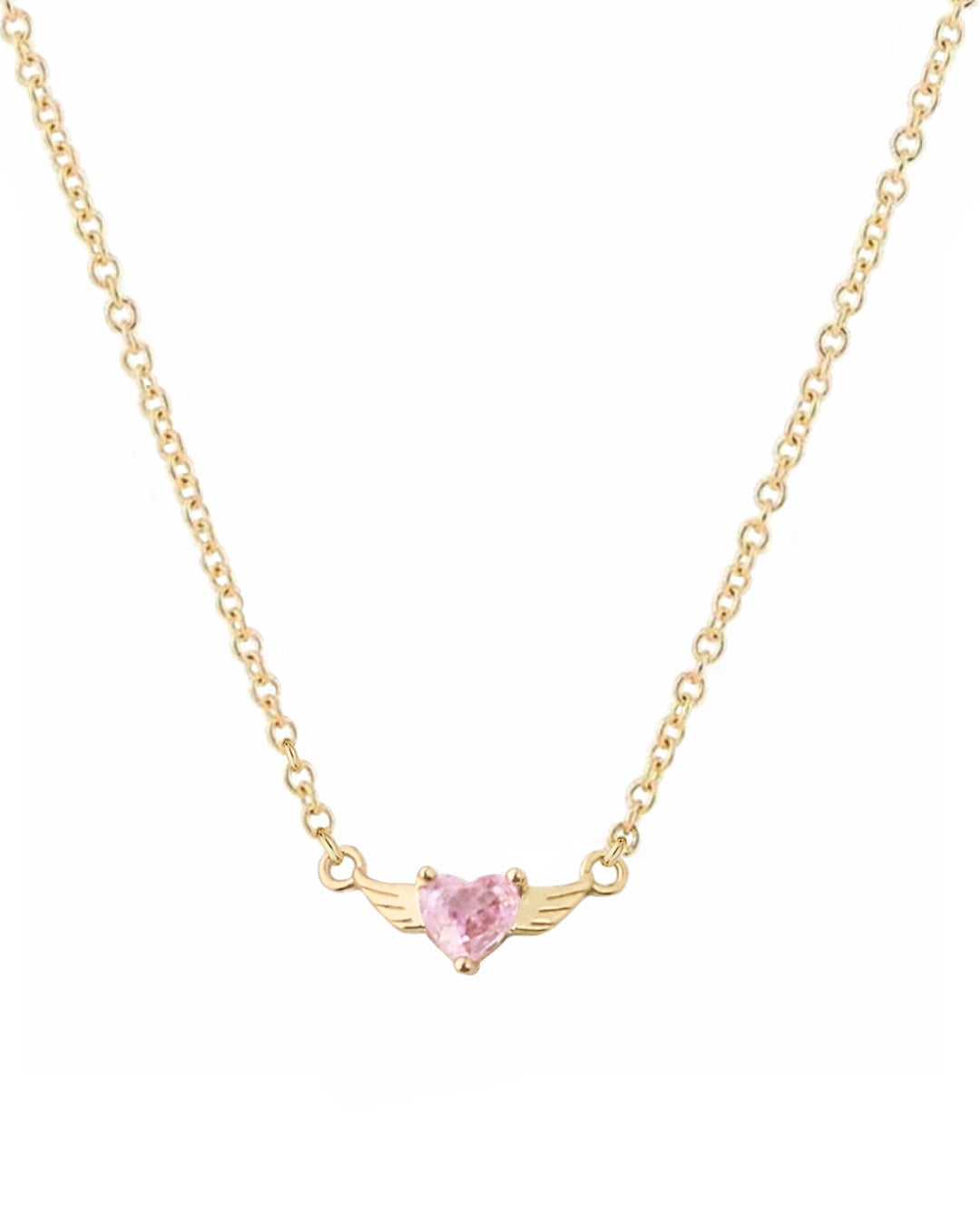 Gold Angel Heart Necklace (Pink)