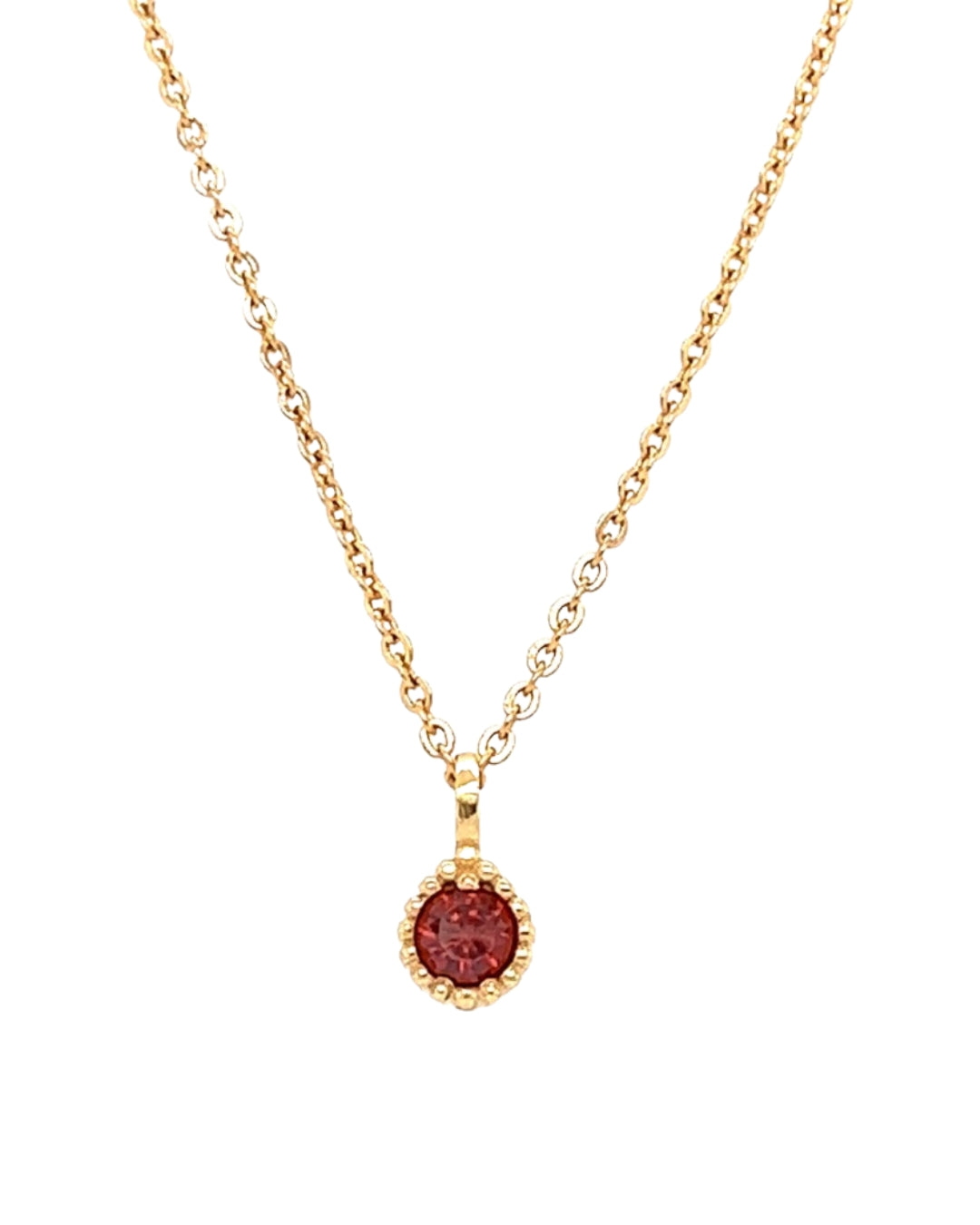 Gold Birthstone January Garnet Necklace Chain. February Amethyst March Aquamarine April Diamond May Emerald June Alexandrite July Ruby August Peridot September Sapphire October Tourmaline November Citrine December Topaz