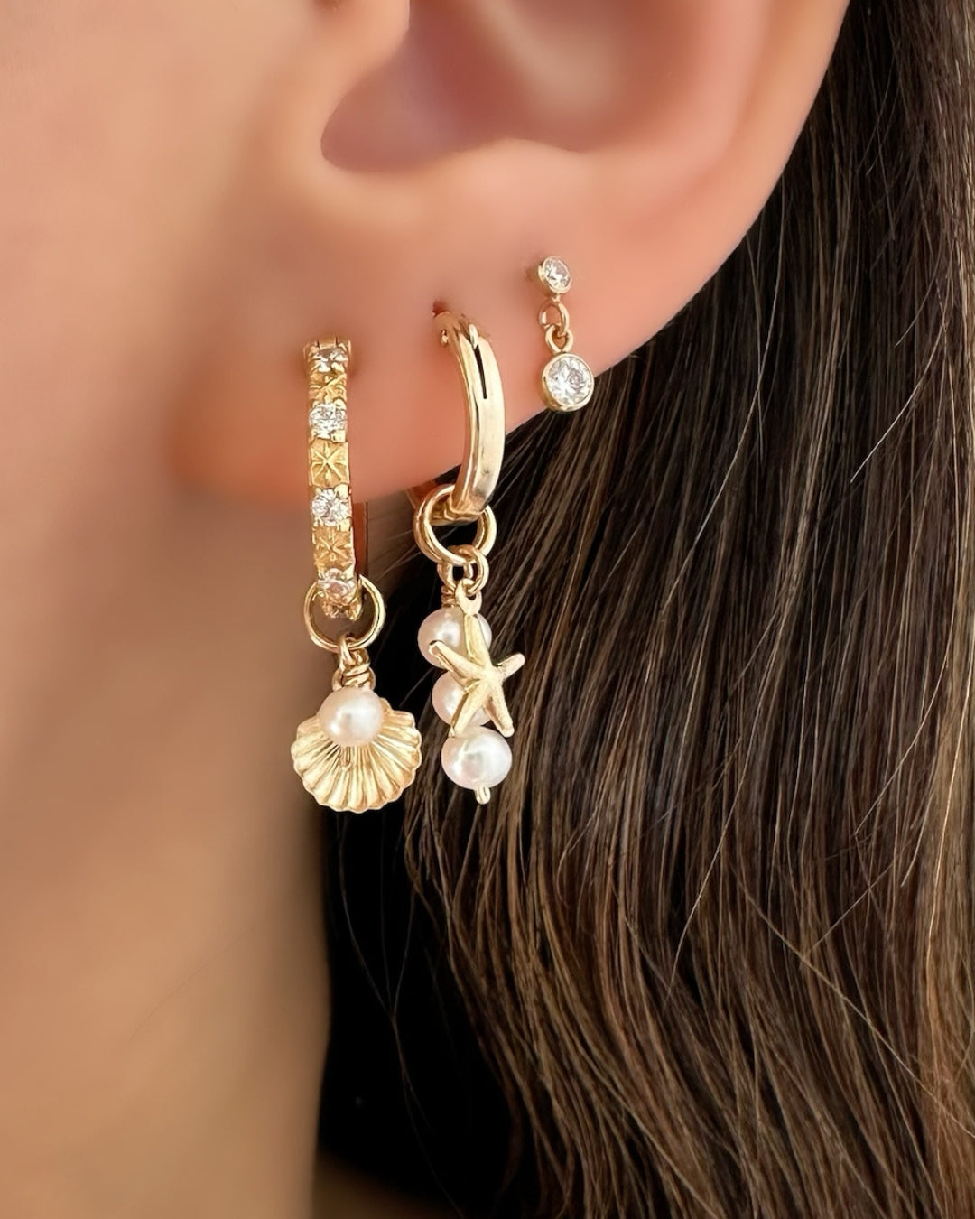 14k yellow gold fill starfish ocean seashell earring charm for huggie hoops. Made in Australia