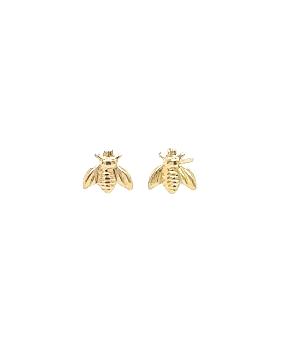 14k yellow solid gold bee stud earrings with butterfly backings
