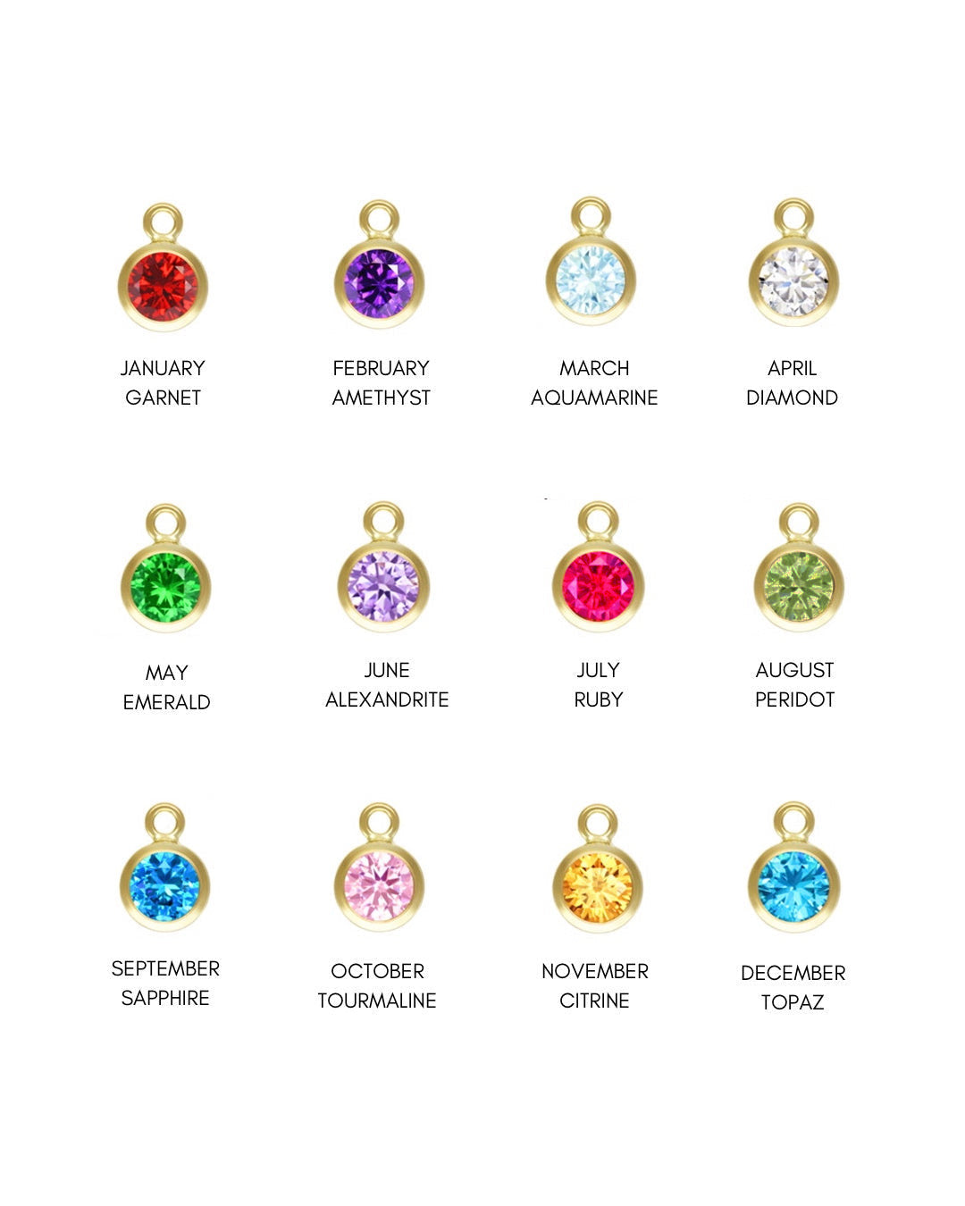 12 birthstones charms in 14k gold fill