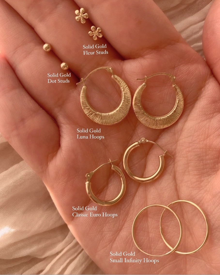 14k solid yellow gold hoop earrings