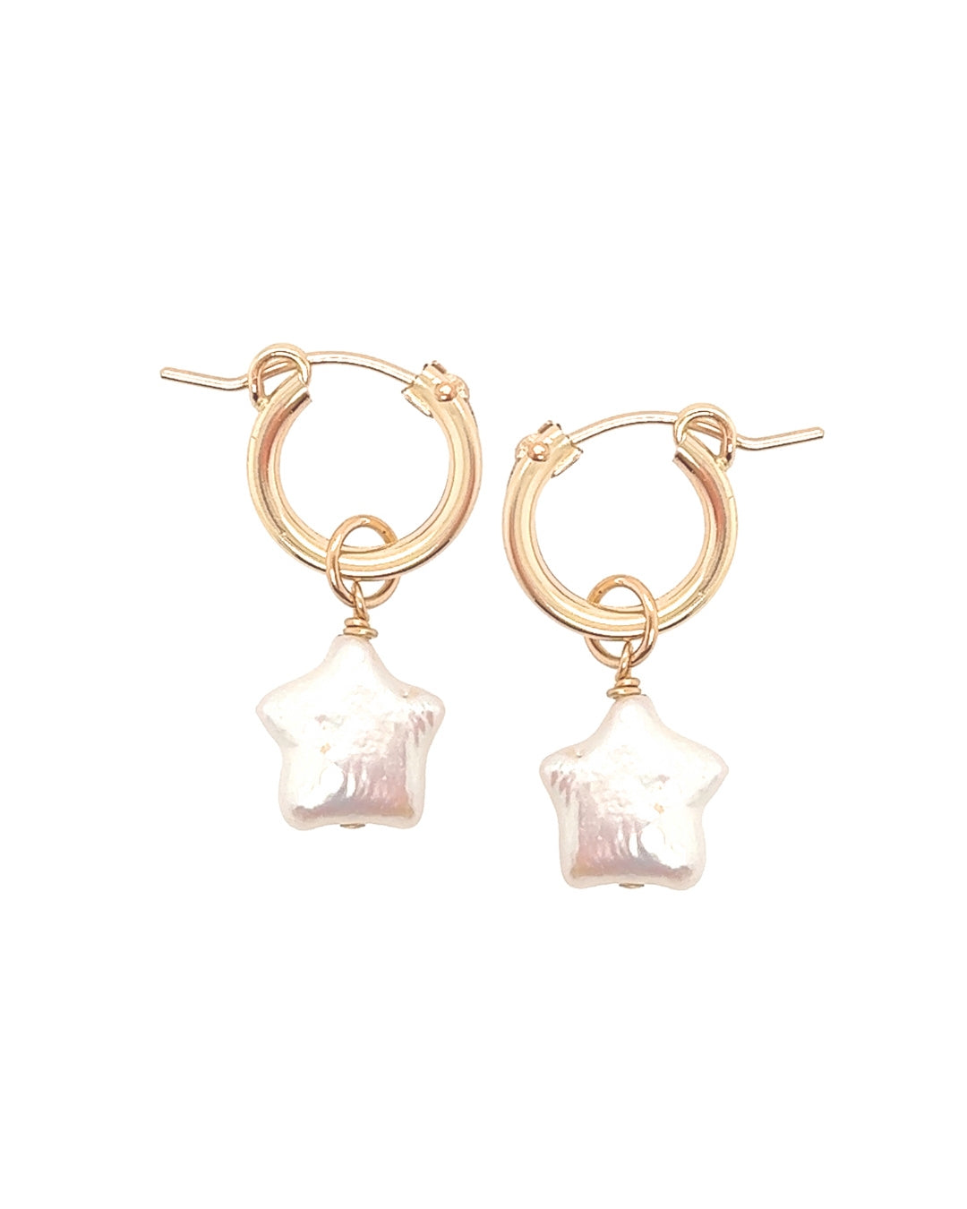 Gold fill Freshwater star Pearl charm hoops earrings
