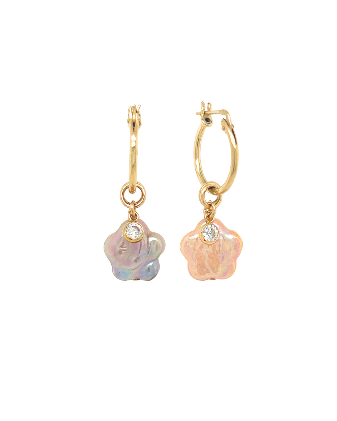 14k gold fill Freshwater Pearl charm hoops earring with bezel charms