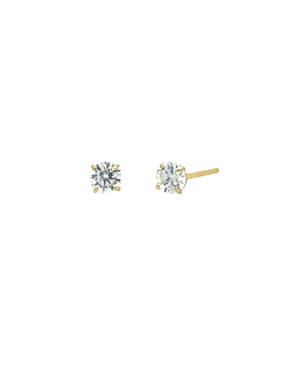 14k yellow solid gold cubic zirconia crystal stud earrings with butterfly backings 