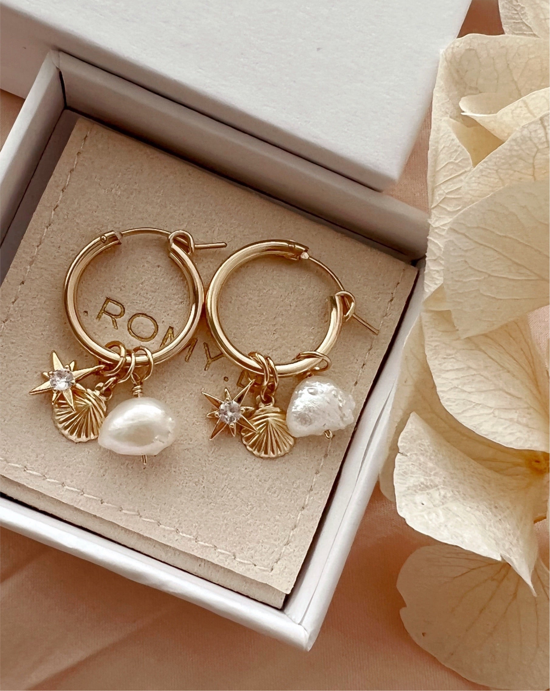 14k yellow gold fill starfish ocean seashell earring charm for huggie hoops. Made in Australia