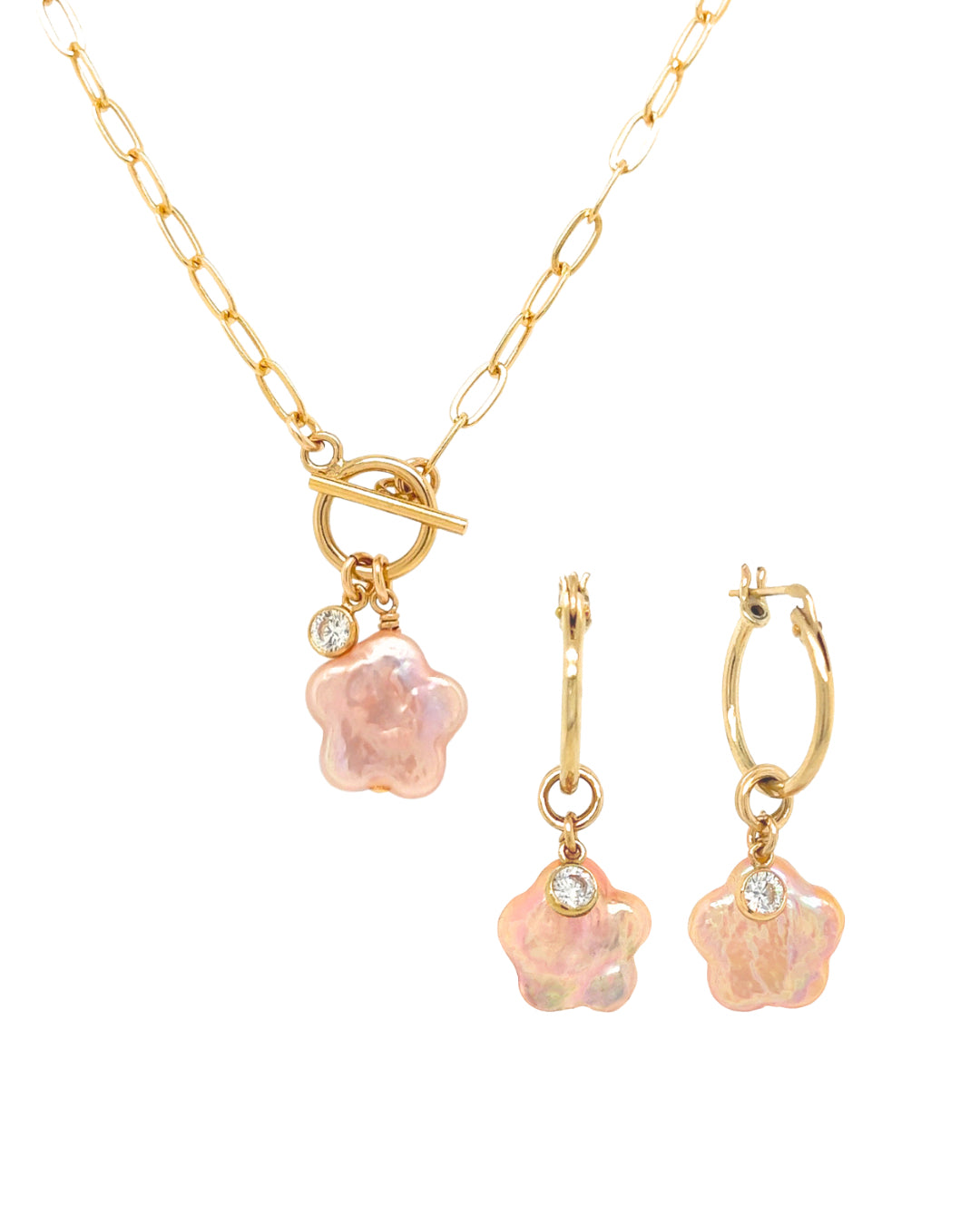 Gold Pearl Bloom Necklace and Earrings Set