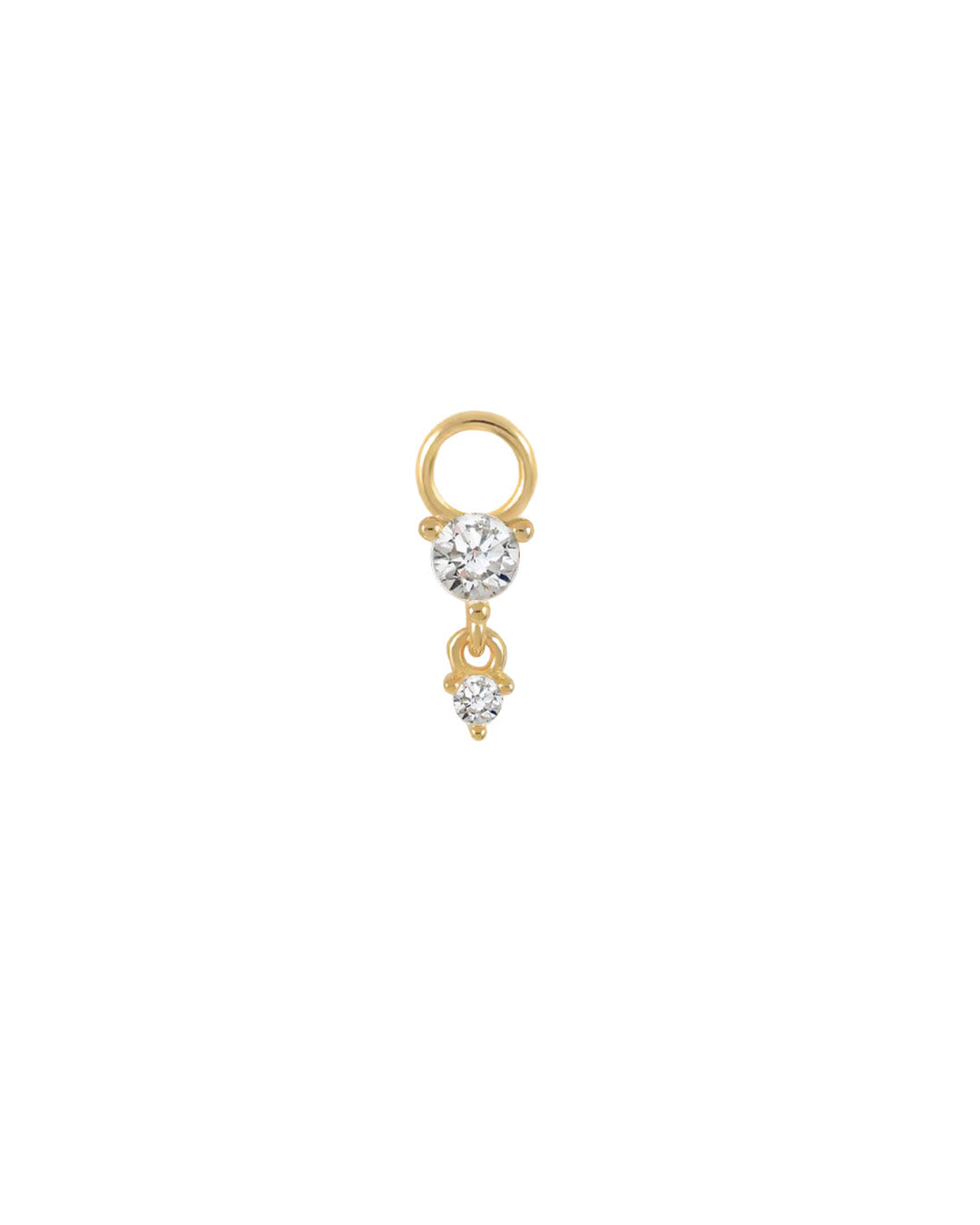 Gold mini crystal drop earring charm with two cubic zirconia stones, dainty gold vermeil jewellery accessory