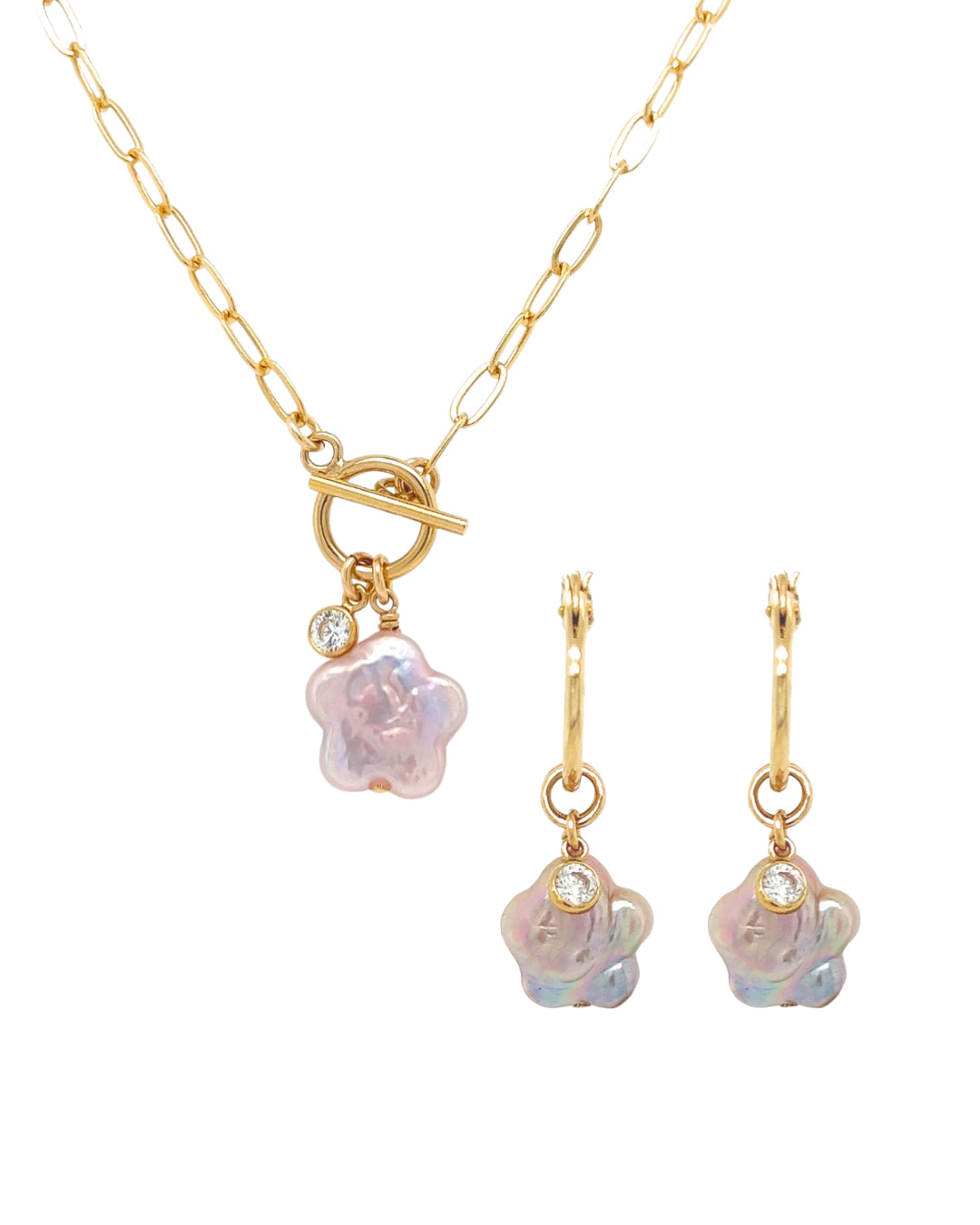 Gold Pearl Bloom Necklace and Earrings Set