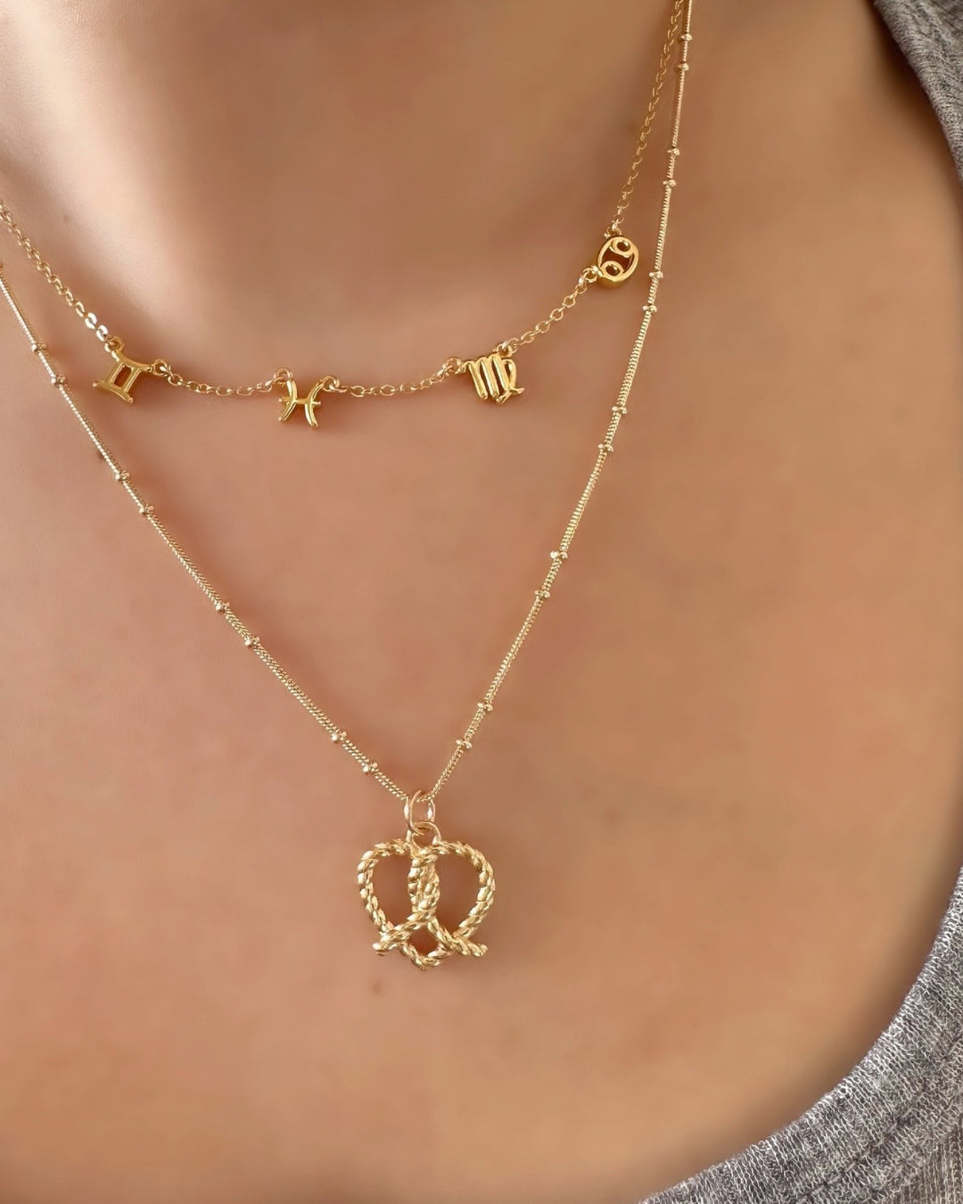 14k yellow gold fill pretzel love heart pendant to be paired with gold necklace chain. Ethically designed in Australia.