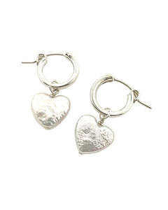 Sterling Silver Pearl Heart Hoop Earrings 