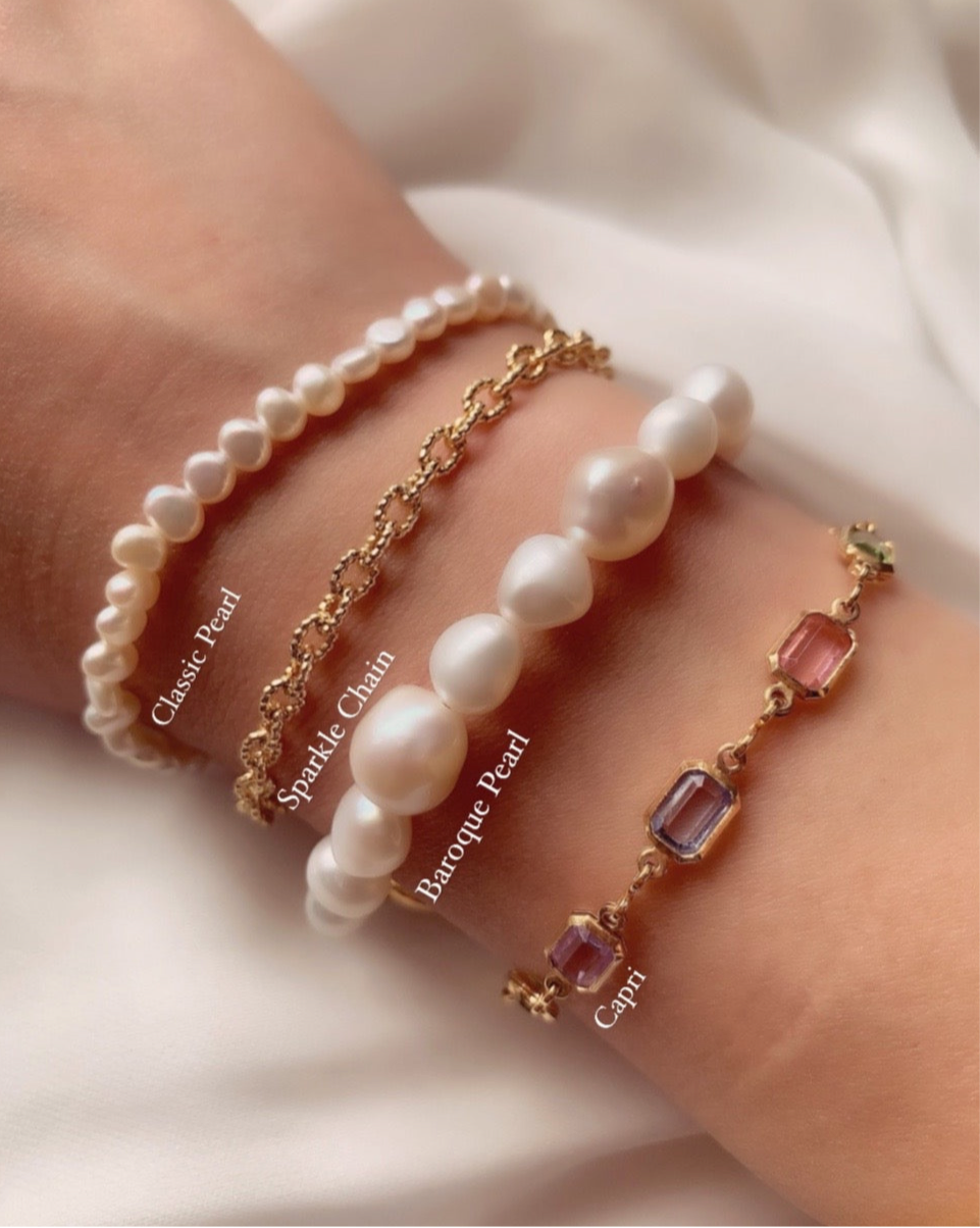 Pastel gold fill bracelet on a model