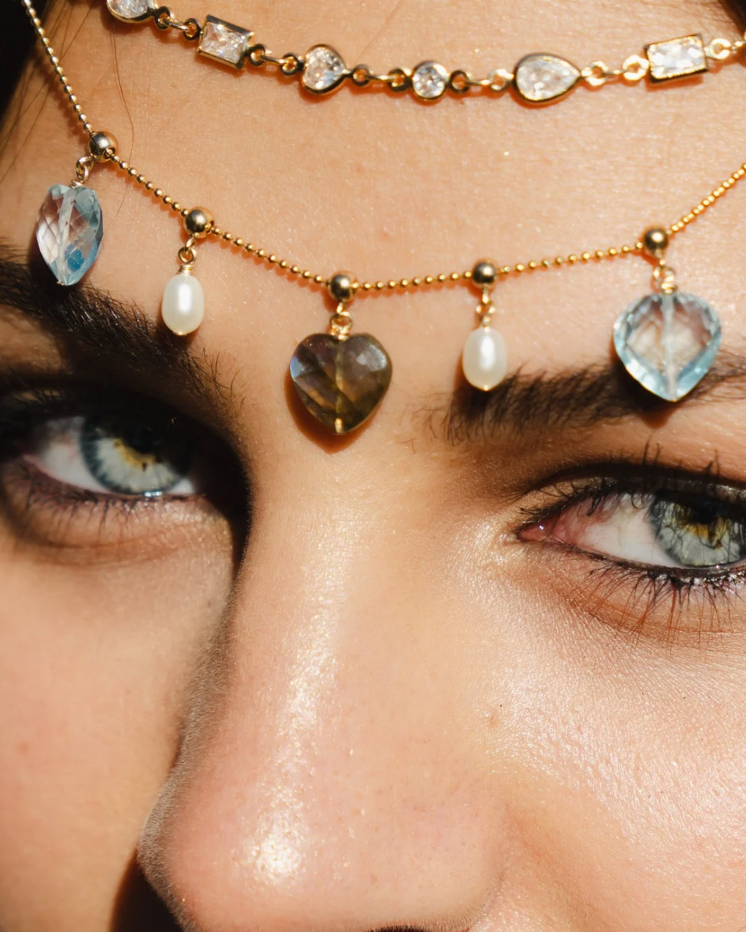 14k gold fill adjustable bead charm necklace chain on a model. Compatible with our Charm Story Charms. Made in Australia.