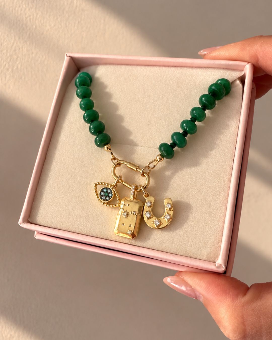 Green Jade Charm Holder Necklace